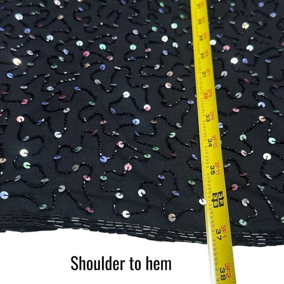 Vintage 100% Silk Rainbow Sequin Beaded Midi Dress Party New Year’s Evening L - Picture 10 of 11